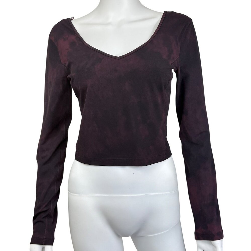 Lululemon Womens Align Long Sleeve Crop Top Size 8 Burgundy Tie-Dye Print